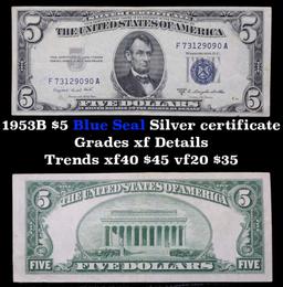 1953B $5 Blue Seal Silver certificate Grades xf details