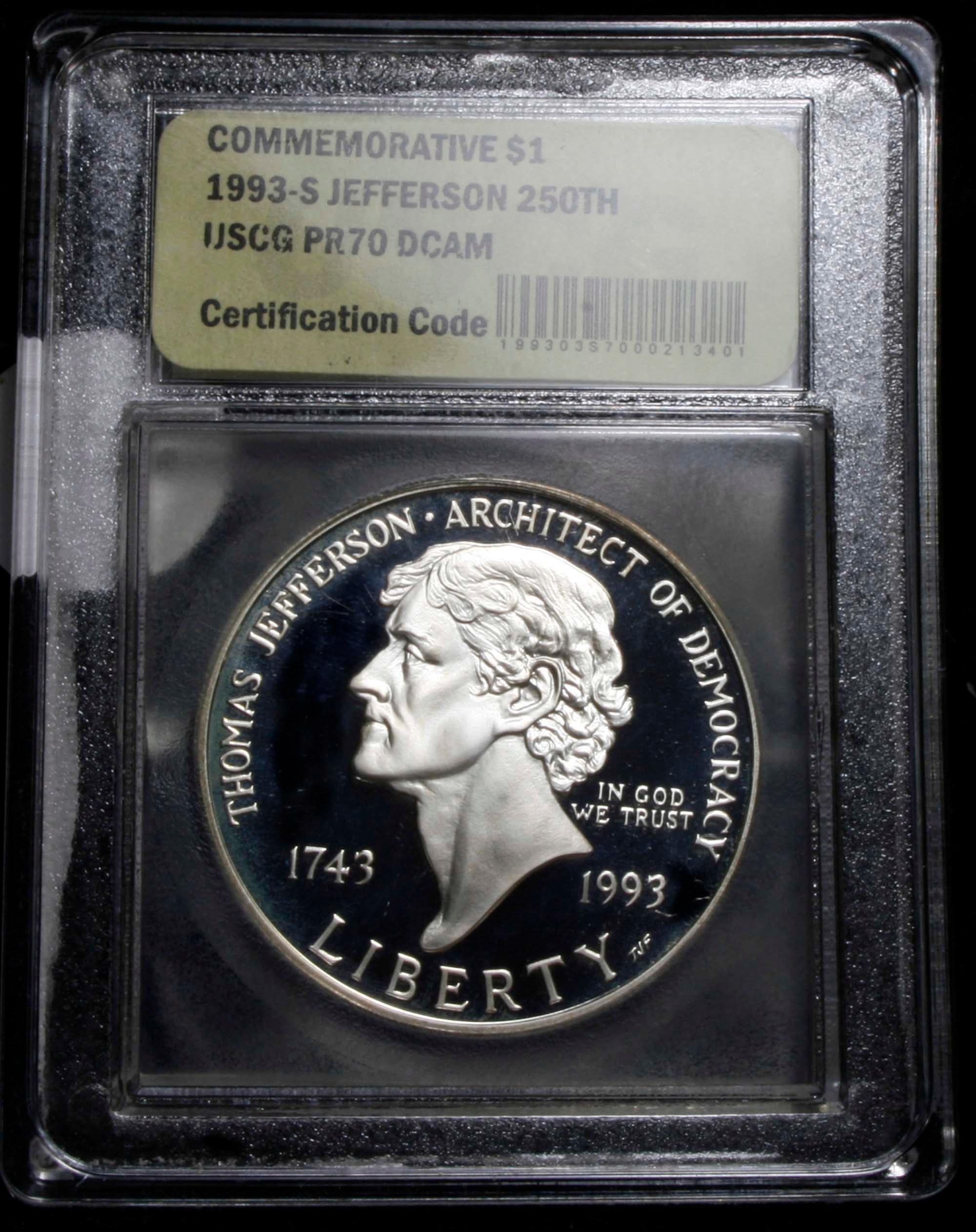 1993-s Thomas Jefferson 250th Anniversary Modern Commem Dollar $1 Graded Gem++ Proof DCAM by USCG