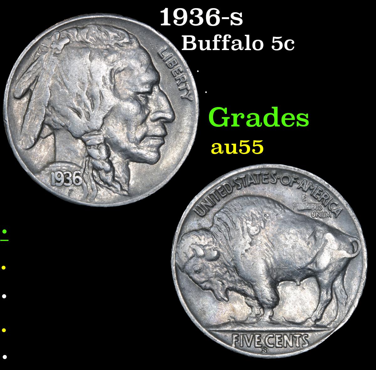 1936-s . . Buffalo Nickel 5c Grades Choice AU