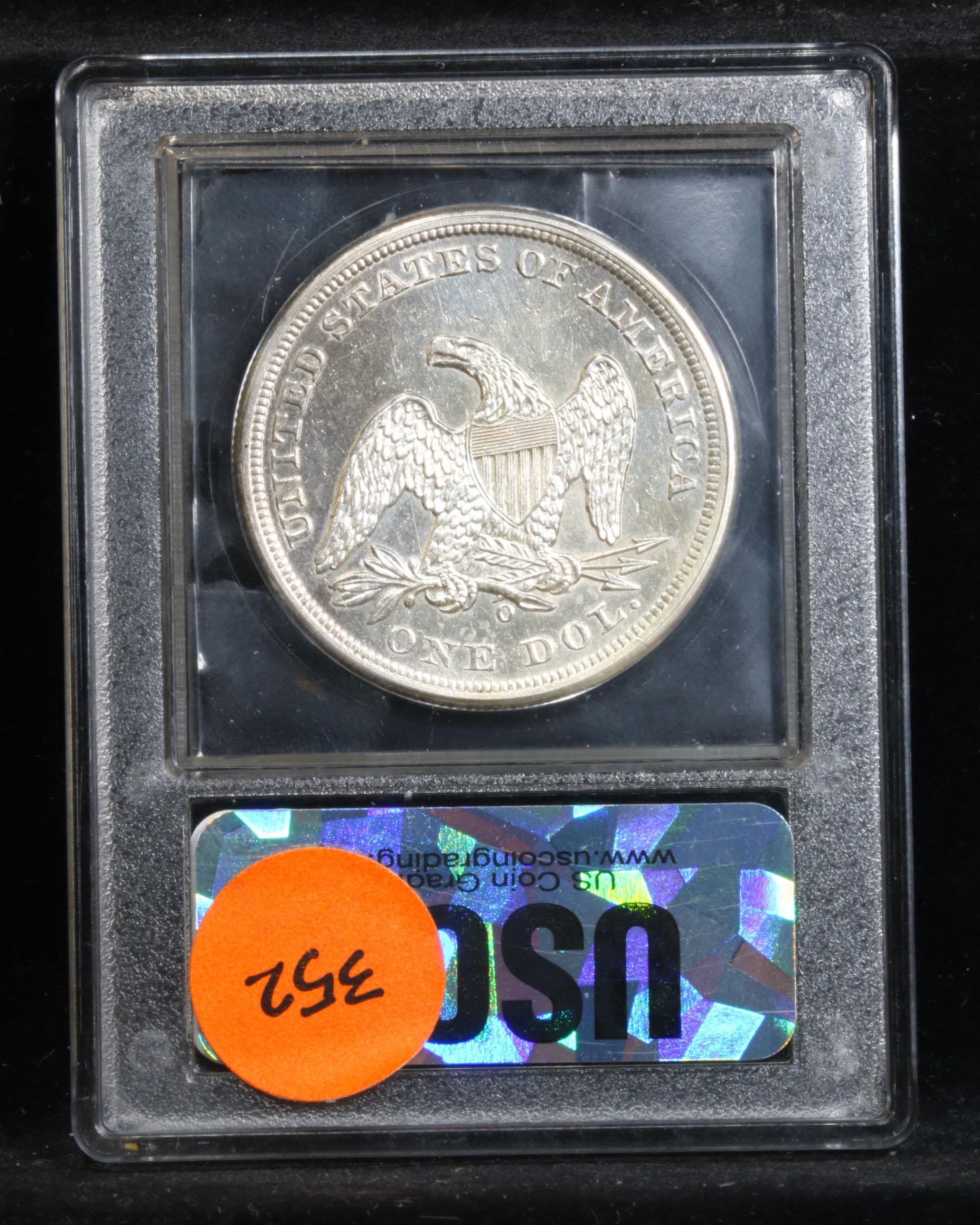 *Auction Highlight* 1859-o Tough Date . Seated Dollar $1 Graded AU/BU Slider + By USCG (fc)