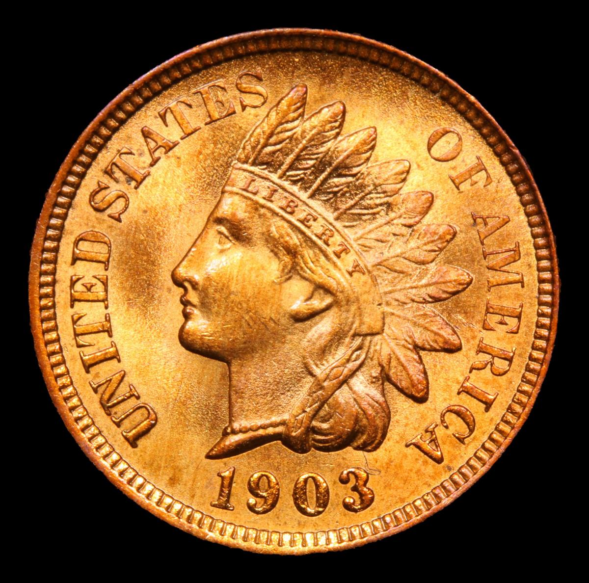 ***Auction Highlight*** 1903 Deep Rich Red Color Nice Toning On Rev Indian Cent 1c Graded GEM Unc RD