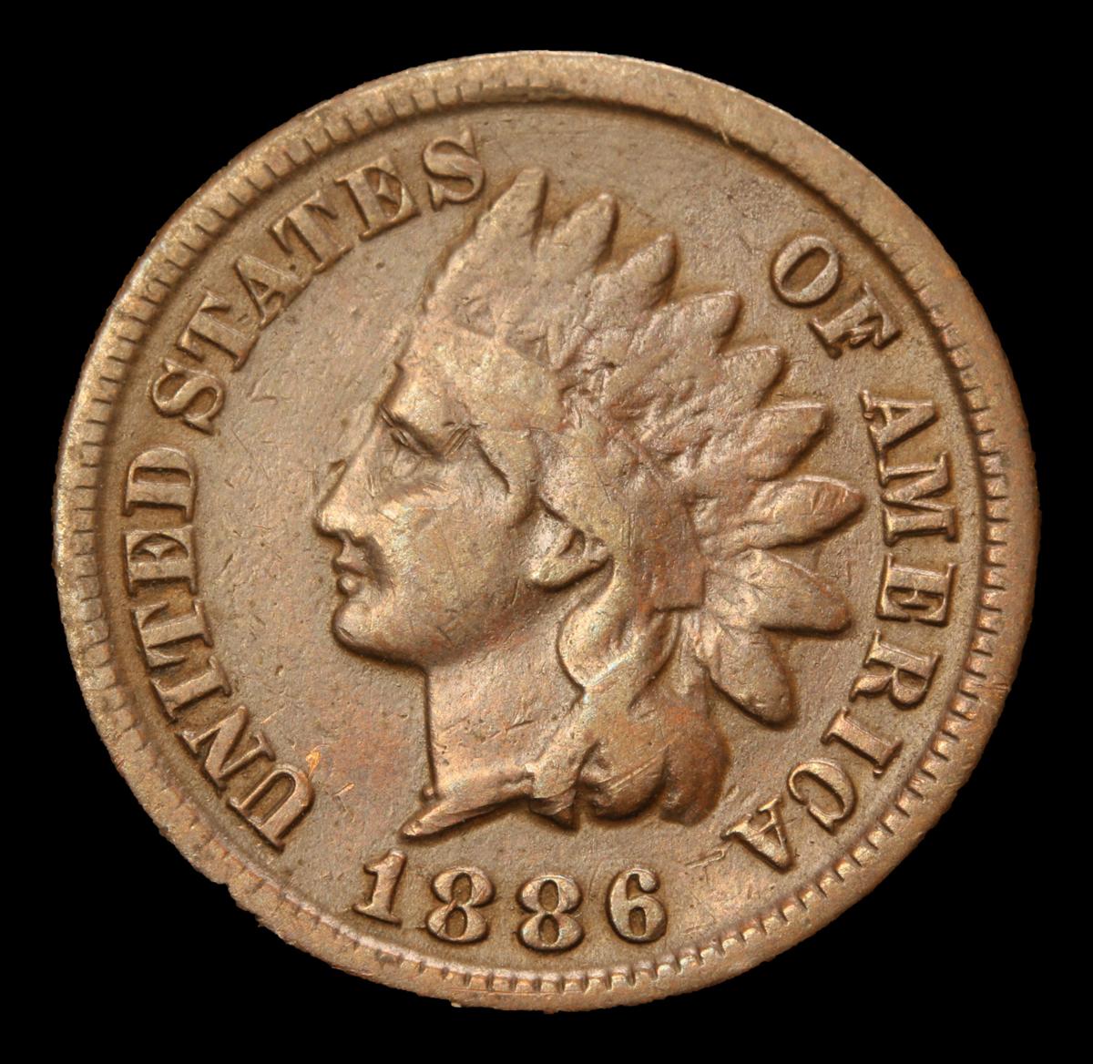 1886 TY1 Semi Key Date . Indian Cent 1c Grades f+