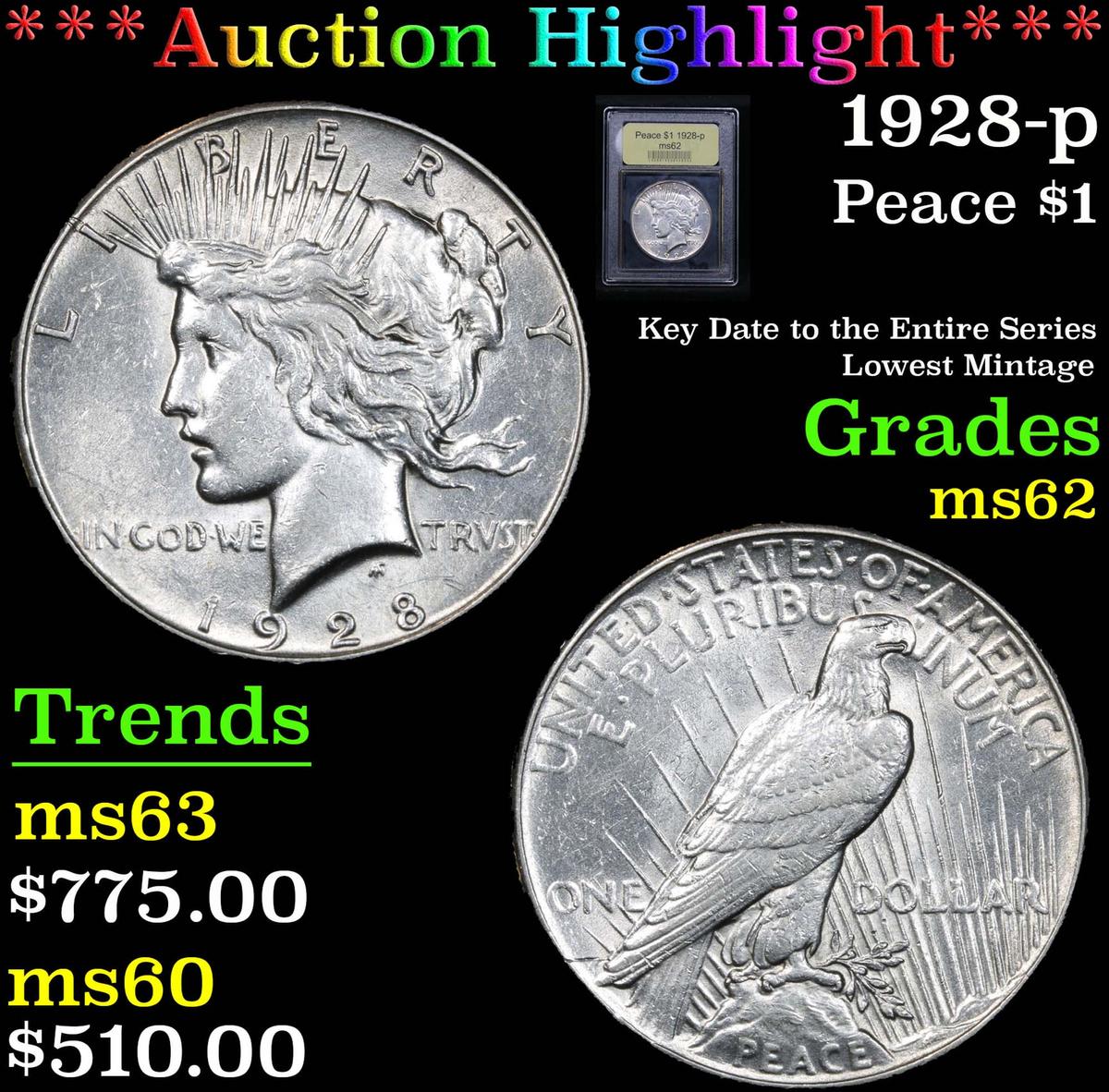 ***Auction Highlight*** 1928-p Peace Dollar $1 Graded Select Unc by USCG (fc)