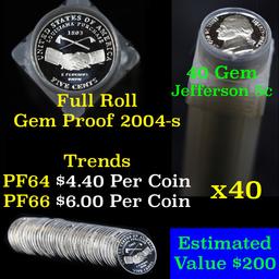 Proof 2004-s Jefferson Peace nickel 5c roll, 40 pieces