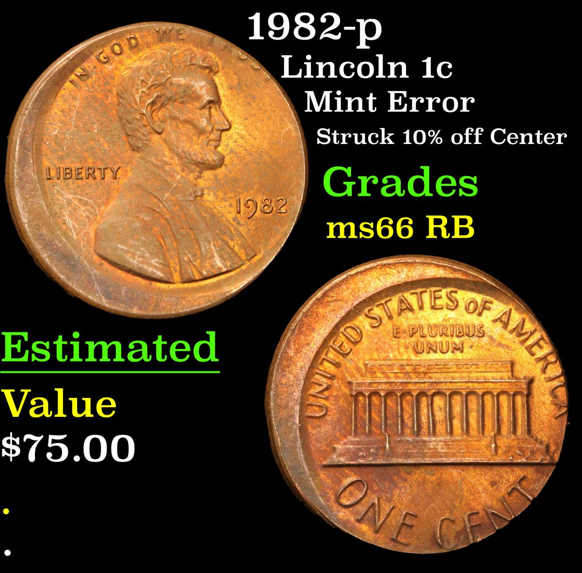 1982-p Lincoln Cent 1c Grades GEM+ Unc RB