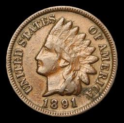 1891 Indian Cent 1c Grades xf+