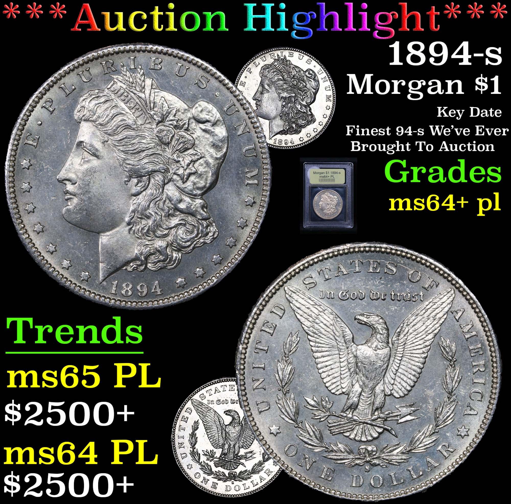 ***Auction Highlight*** 1894-s Morgan Dollar $1 Graded Choice Unc+ PL by USCG (fc)