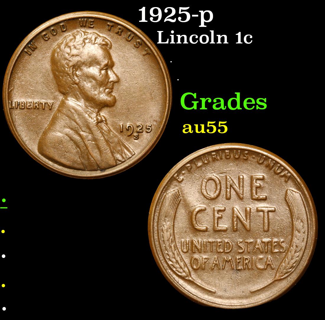 1925-p Lincoln Cent 1c Grades Choice AU