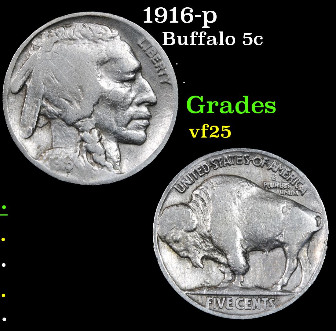 1916-p . . Buffalo Nickel 5c Grades vf+