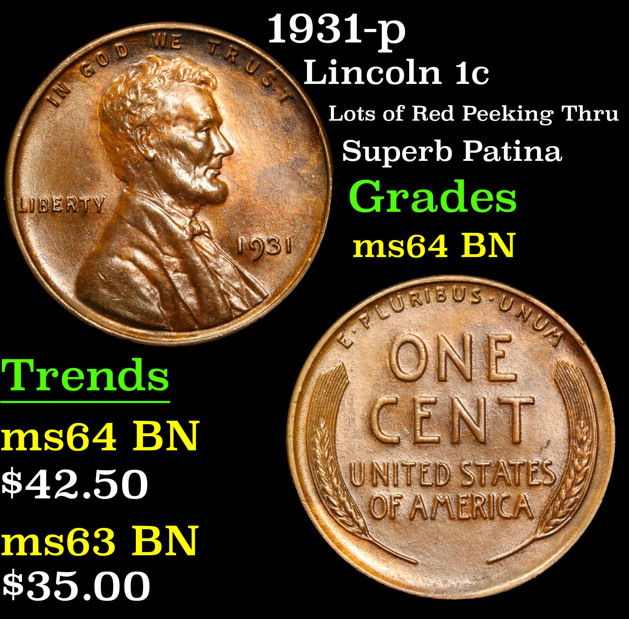 1931-p Lincoln Cent 1c Grades Choice Unc BN