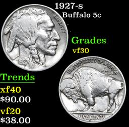 1927-s Buffalo Nickel 5c Grades vf++