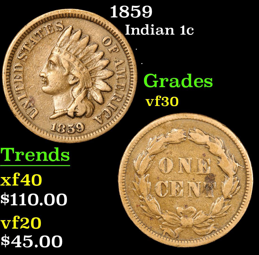 1859 Indian Cent 1c Grades vf++