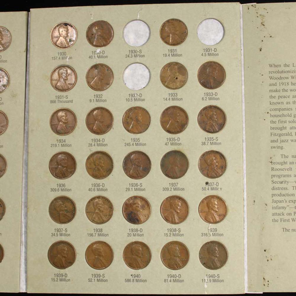 Lincoln cent book 1909-1940 not complete 73 coins . .