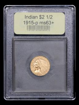 ***Auction Highlight*** 1915-p . . Gold Indian Quarter Eagle $2 1/2 Graded Select+ Unc By USCG (fc)