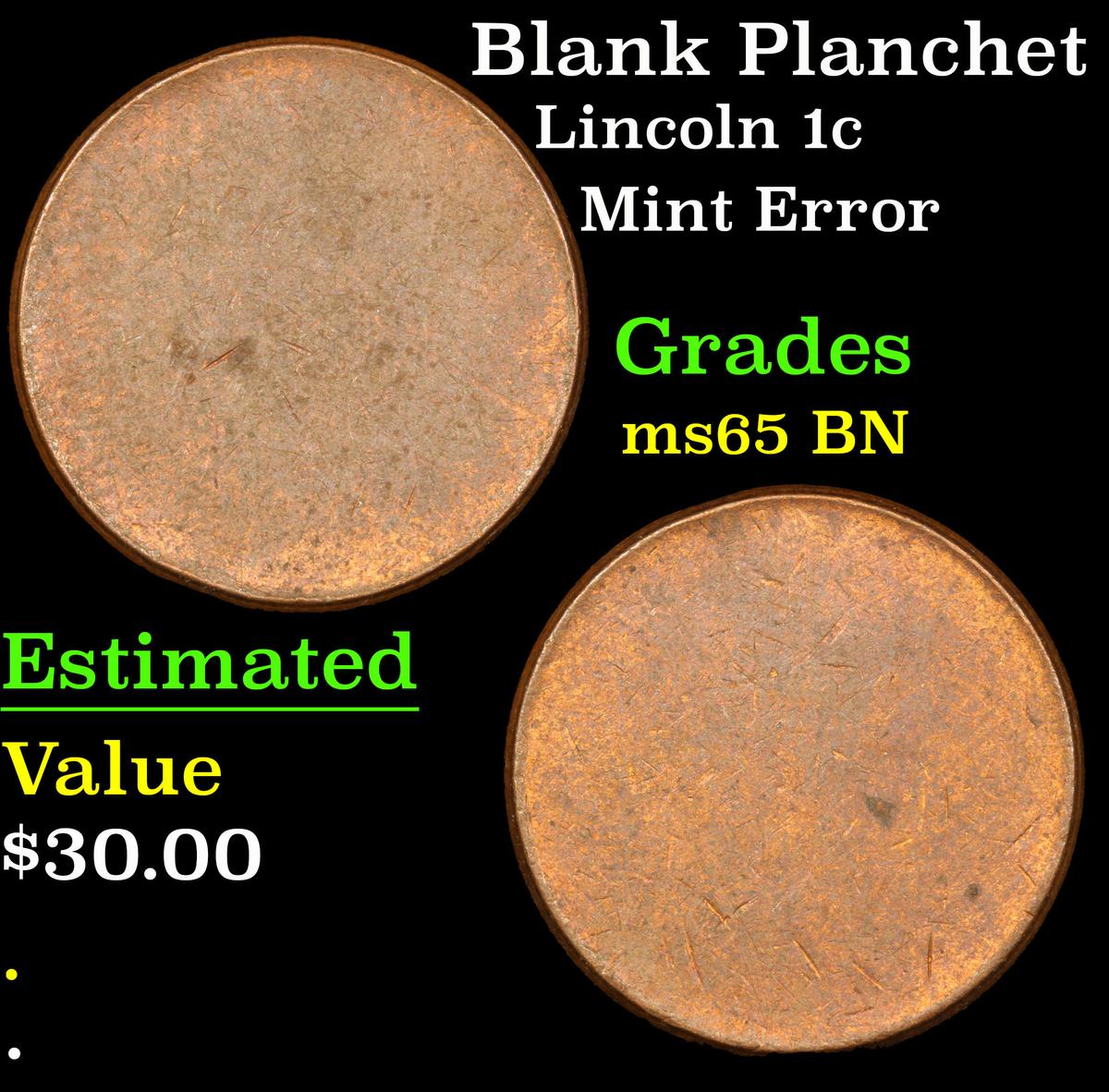 Blank Planchet Lincoln Cent 1c Grades GEM Unc BN