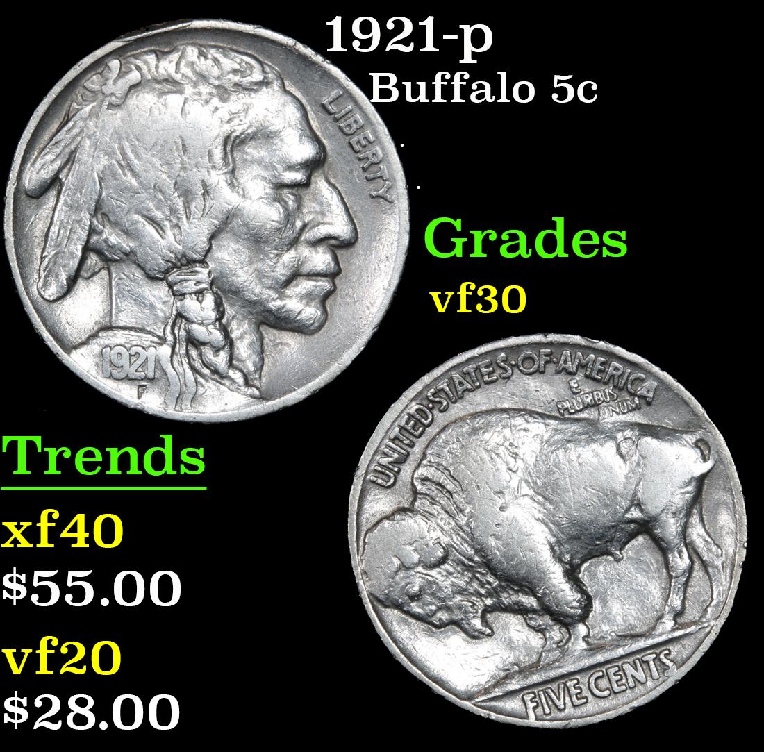 1921-p Buffalo Nickel 5c Grades vf++