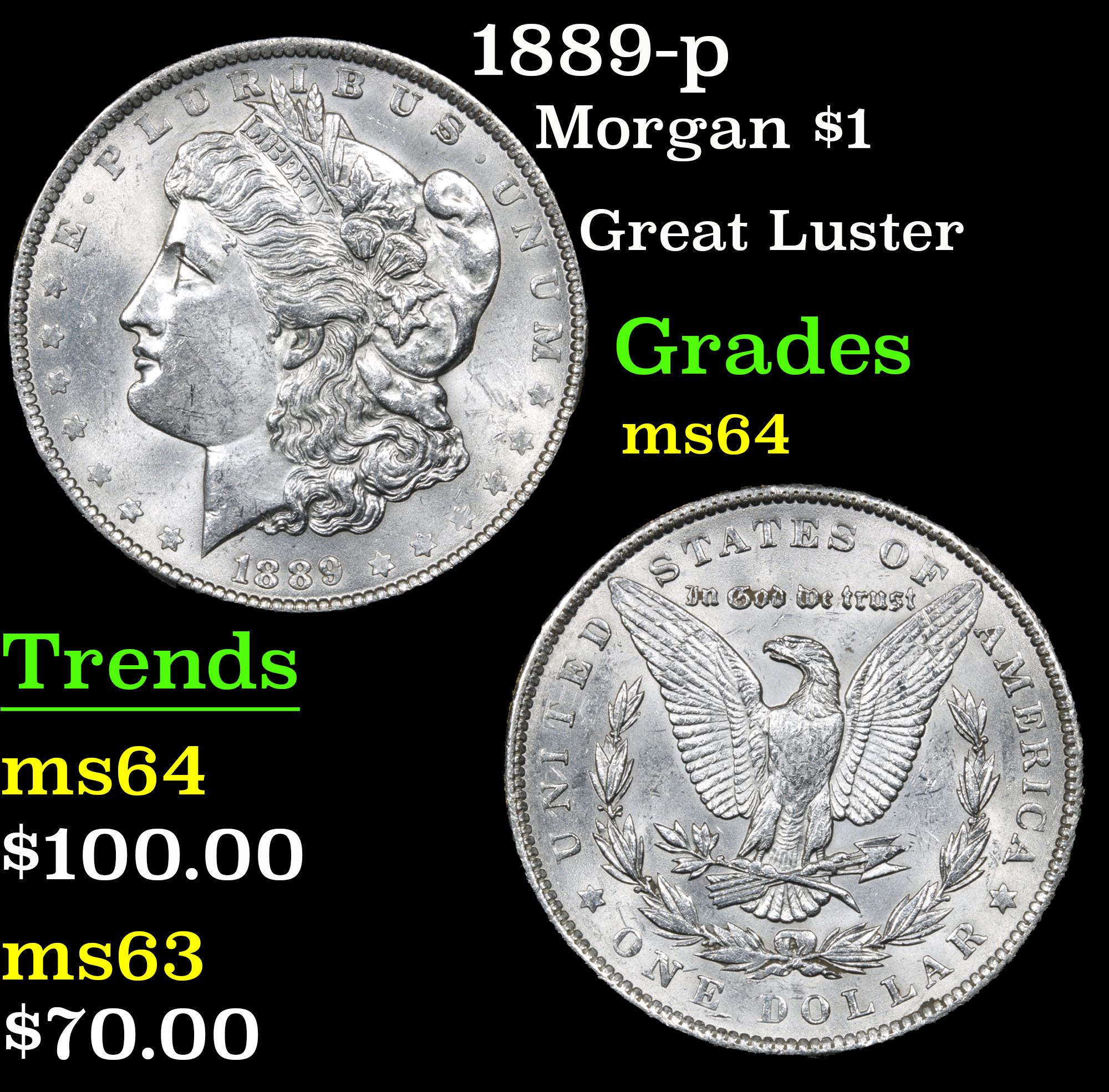 1889-p Morgan Dollar $1 Grades Choice Unc