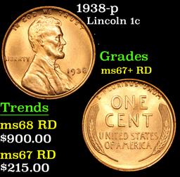 1938-p Lincoln Cent 1c Grades GEM++ RD