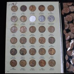 Partial Lincoln cent book 1937-1974, 87 coins . .