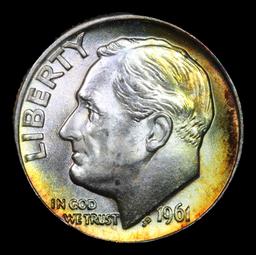 1961-d rainbow toned Roosevelt Dime 10c Grades GEM+ Unc