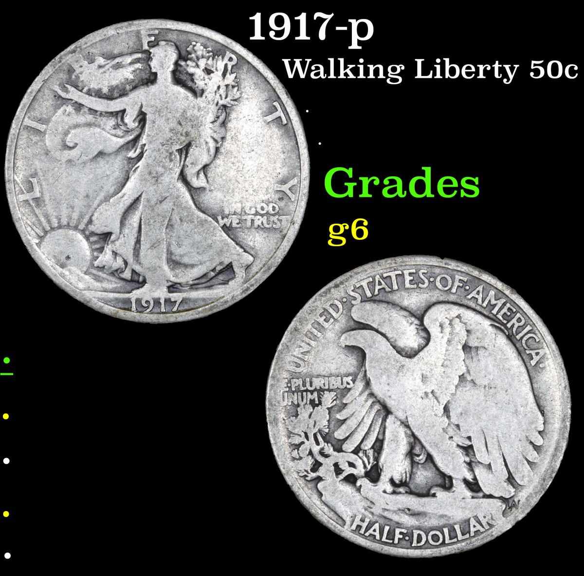 1917-p Walking Liberty Half Dollar 50c Grades g+