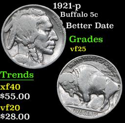 1921-p Buffalo Nickel 5c Grades vf+