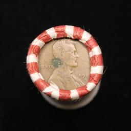Mixed small cents 1c orig shotgun roll, 1918-d Wheat Cent, 1919-d Wheat Cent other end