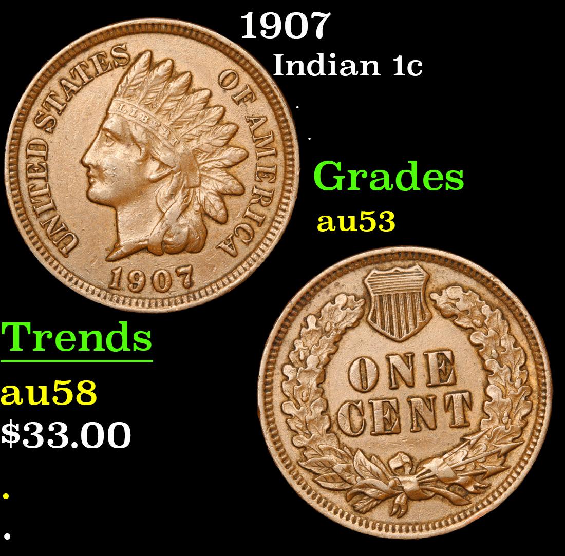 1907 Indian Cent 1c Grades Select AU