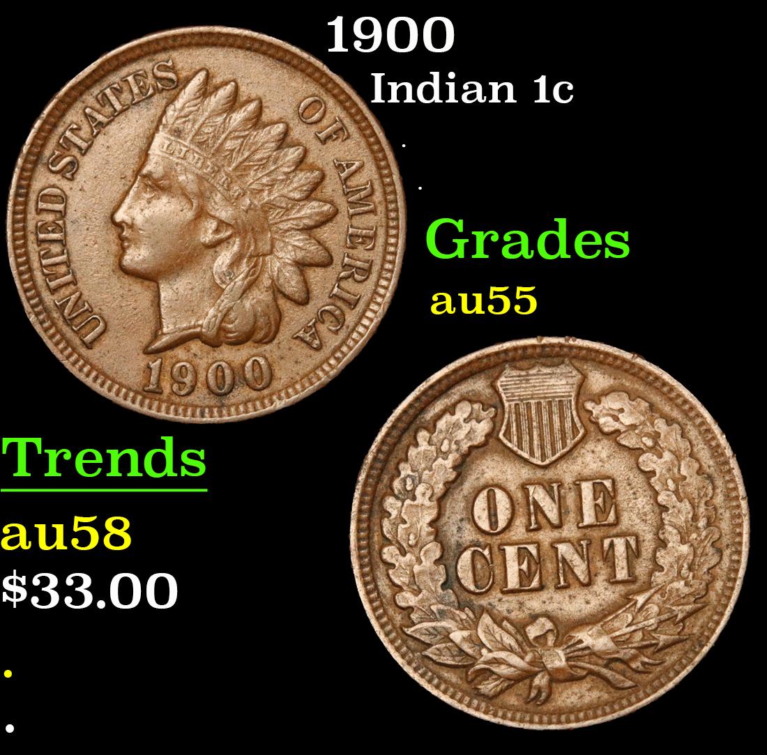 1900 Indian Cent 1c Grades Choice AU