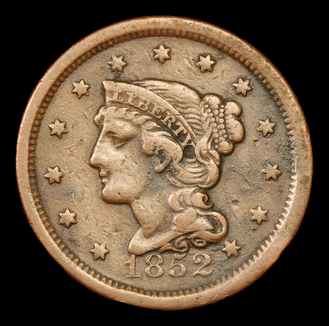 1852 Braided Hair Large Cent 1c Grades vf++