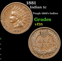 1881 Indian Cent 1c Grades vf++