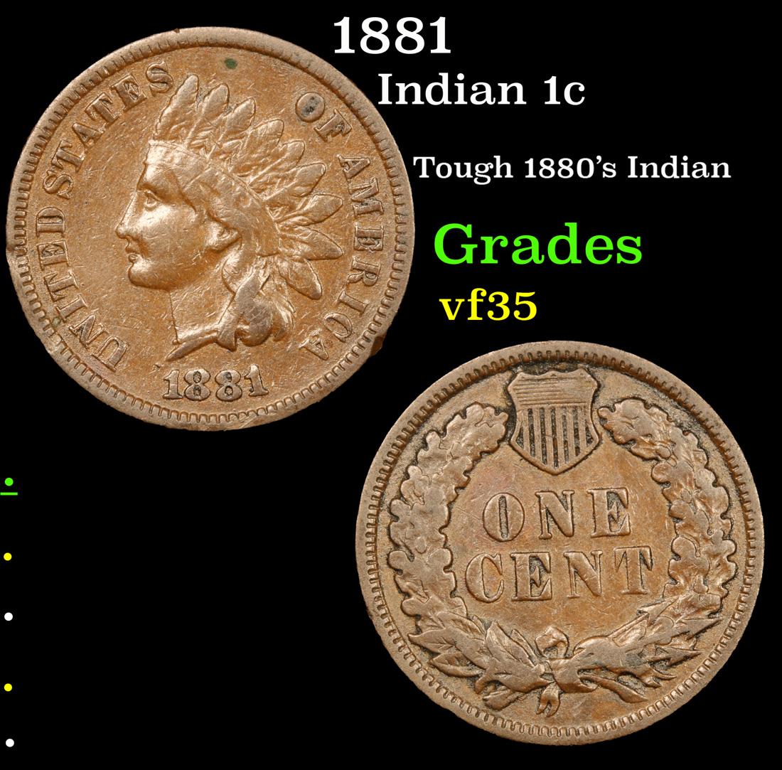 1881 Indian Cent 1c Grades vf++