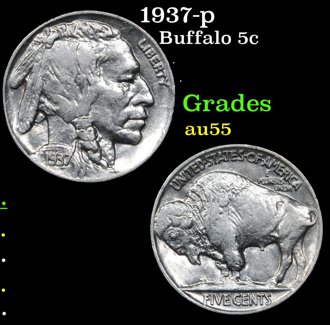 1937-p Buffalo Nickel 5c Grades Choice AU