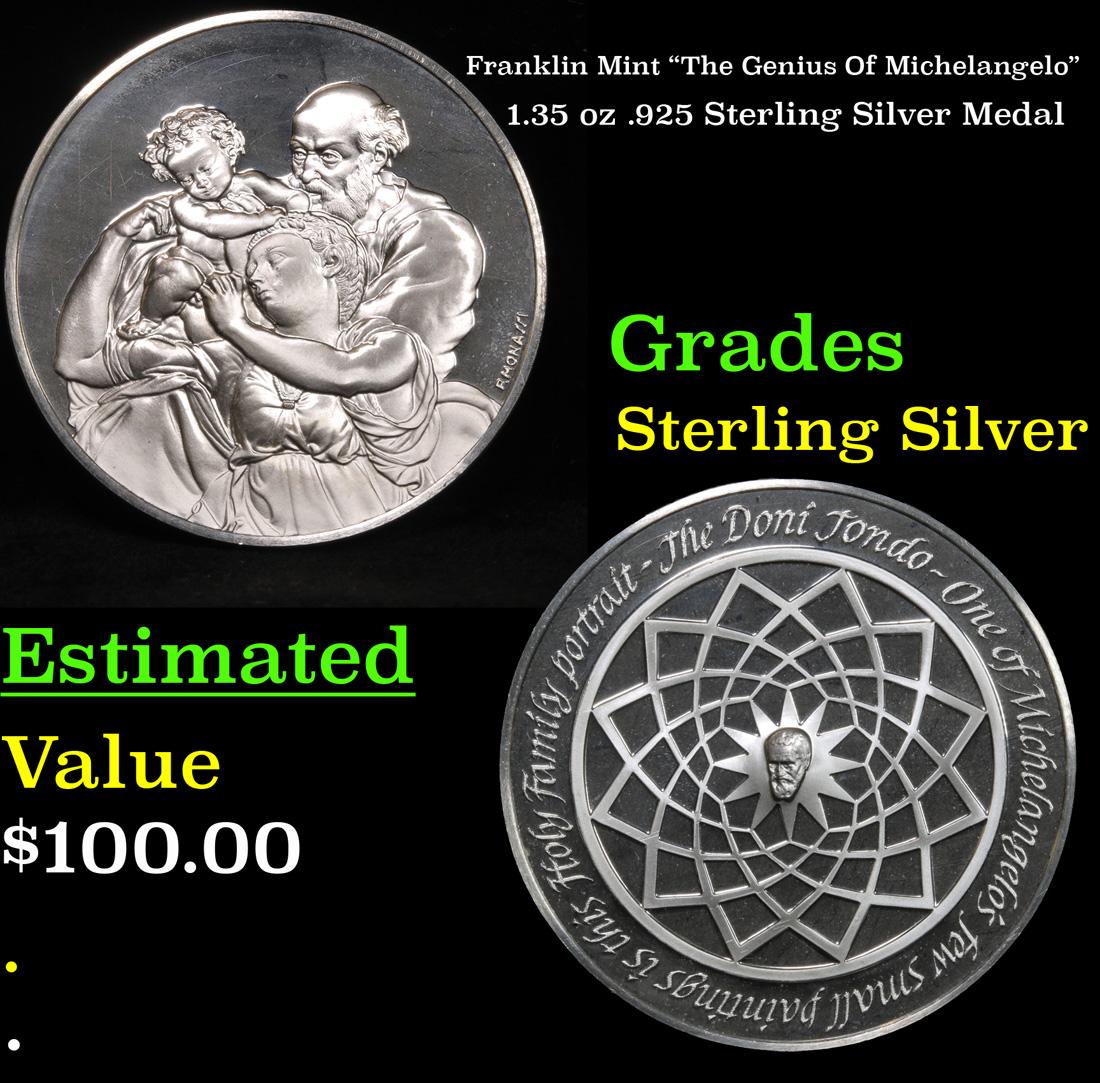 Franklin Mint "The Genius Of Michelangelo" 1.35 oz .925 Sterling Silver Medal Grades