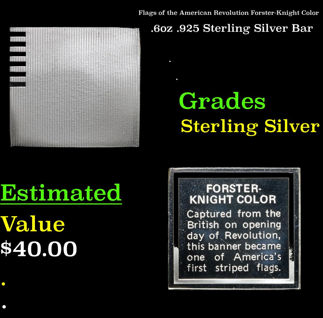 Flags of the American Revolution Forster-Knight Color .6oz .925 Sterling Silver Bar Grades