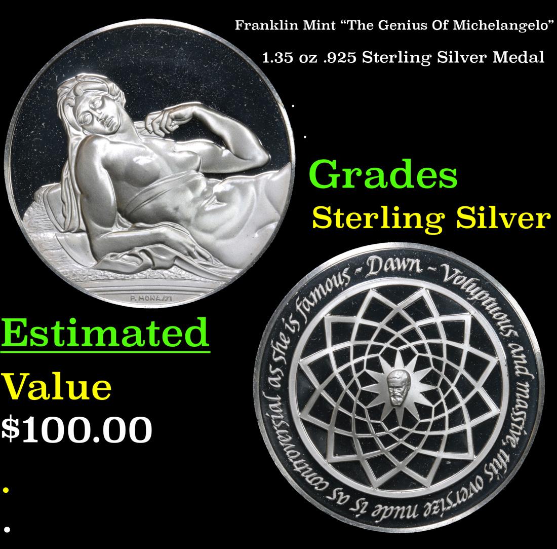 Franklin Mint "The Genius Of Michelangelo" 1.35 oz .925 Sterling Silver Medal Grades