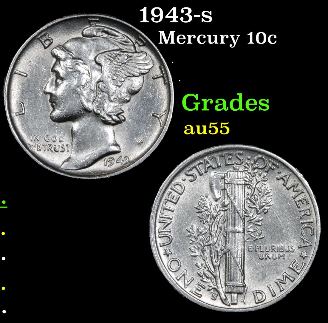 1943-s Mercury Dime 10c Grades Choice AU