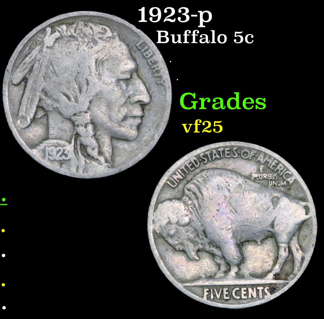 1923-p Buffalo Nickel 5c Grades vf+