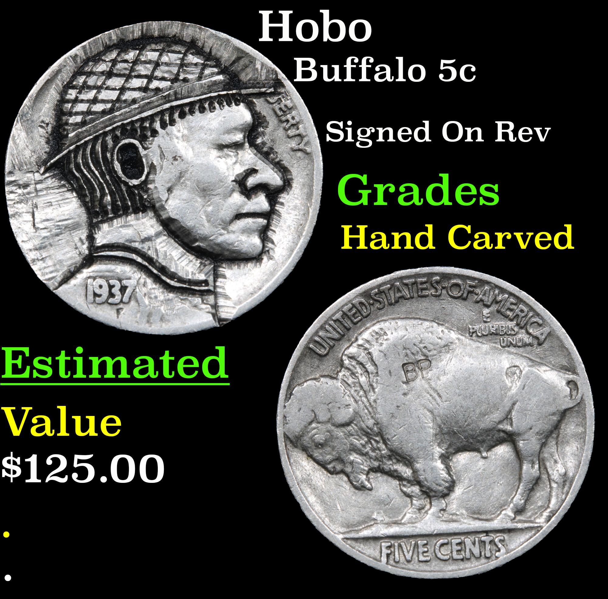 Hobo Buffalo Nickel 5c Grades Hand Carved