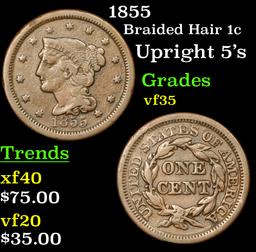 1855 Braided Hair Large Cent 1c Grades vf++