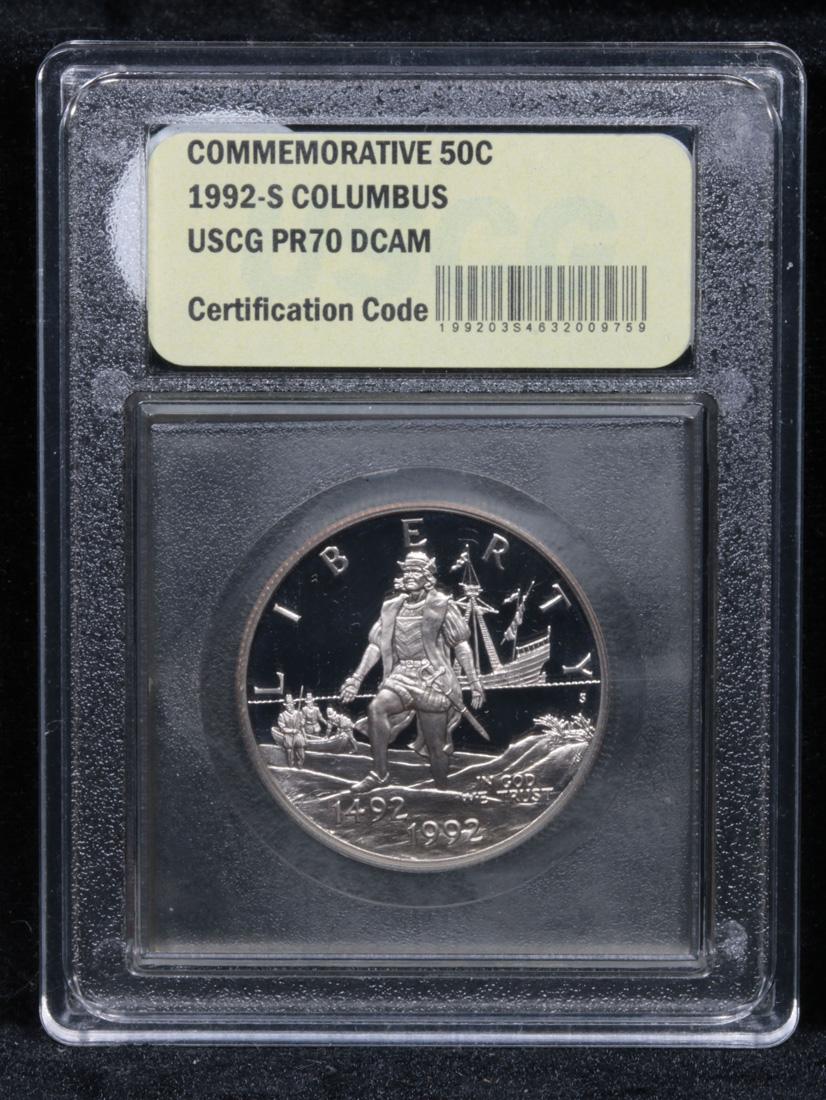 1992-S Columbus . . Proof Commem Half Dollar 50c Graded GEM++ Proof Deep Cameo By USCG