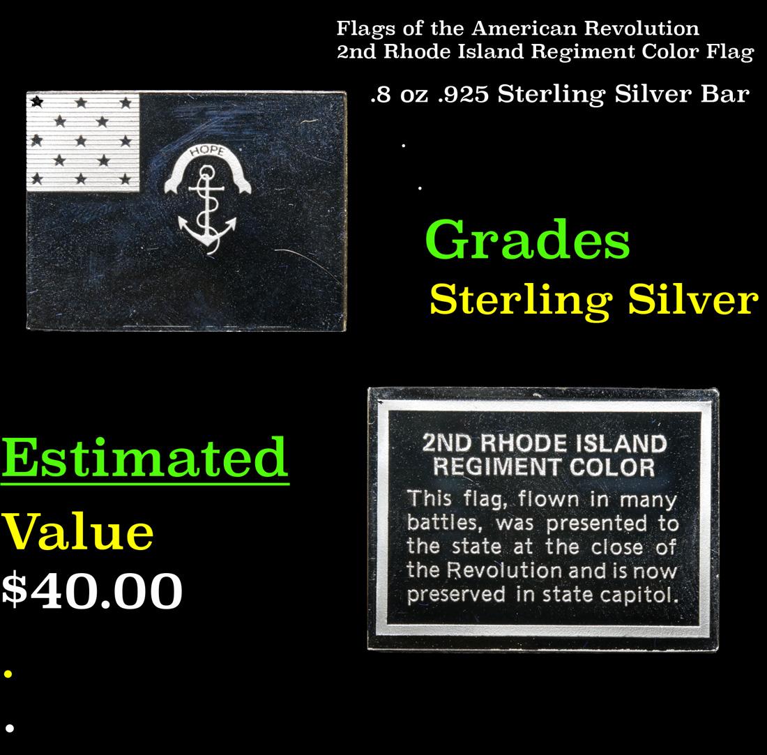 Flags of the American Revolution 2nd Rhode Island Regiment Color Flag .8 oz .925 Sterling Silver Bar