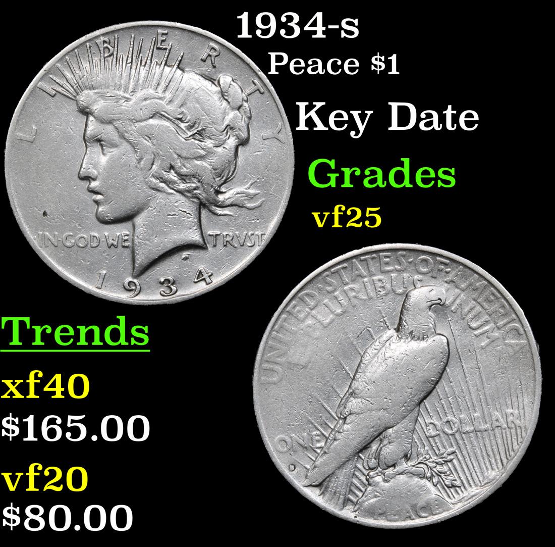 1934-s Peace Dollar $1 Grades vf+