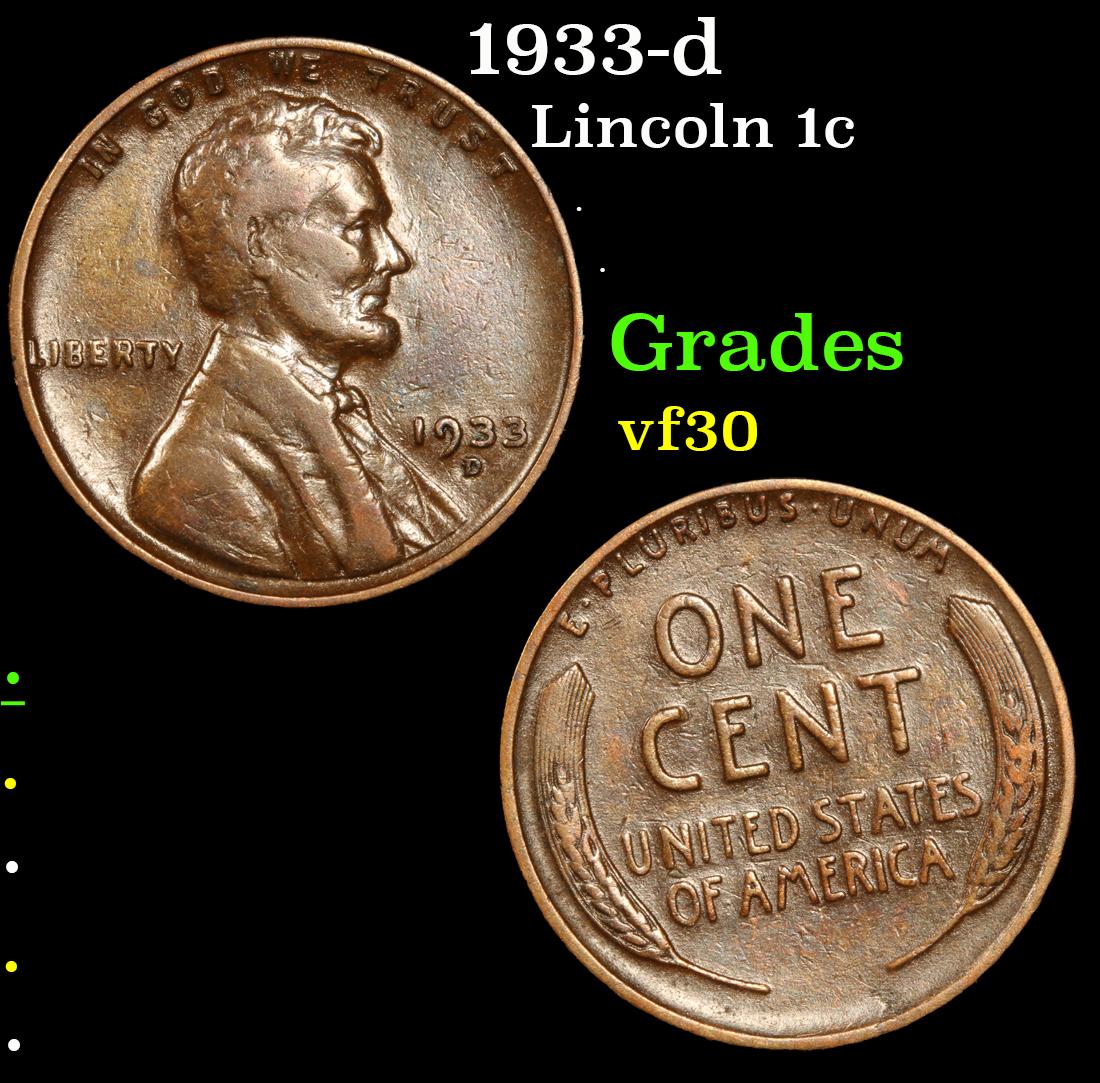 1933-d Lincoln Cent 1c Grades vf++