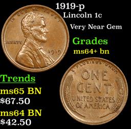 1919-p Lincoln Cent 1c Grades Choice+ Unc BN