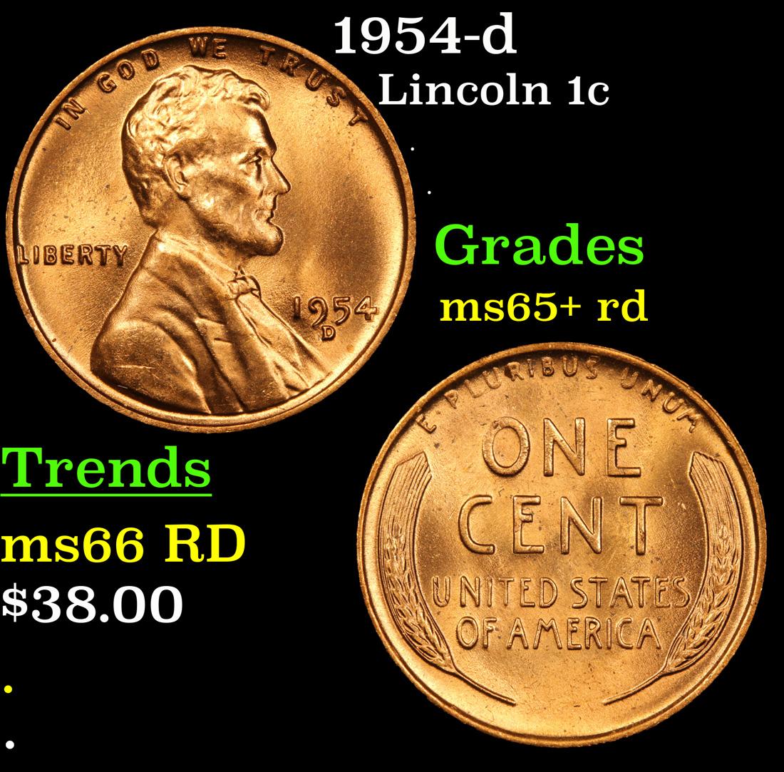 1954-d Lincoln Cent 1c Grades Gem+ Unc RD