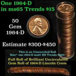 Full roll of 1964-d Lincoln Cents 1c Uncirculated Condition . .