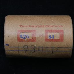 ***Auction Highlight*** Full solid date 1934-p Peace silver dollar roll, 20 coins   (fc)