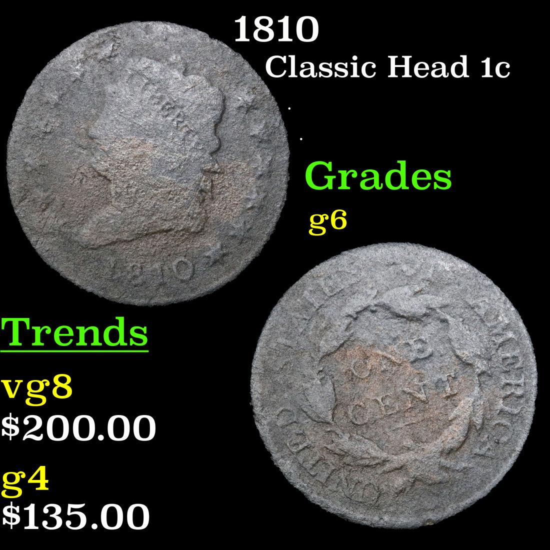 1810 Classic Head Large Cent 1c Grades g+