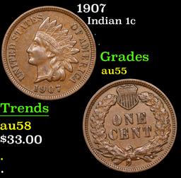 1907 Indian Cent 1c Grades Choice AU